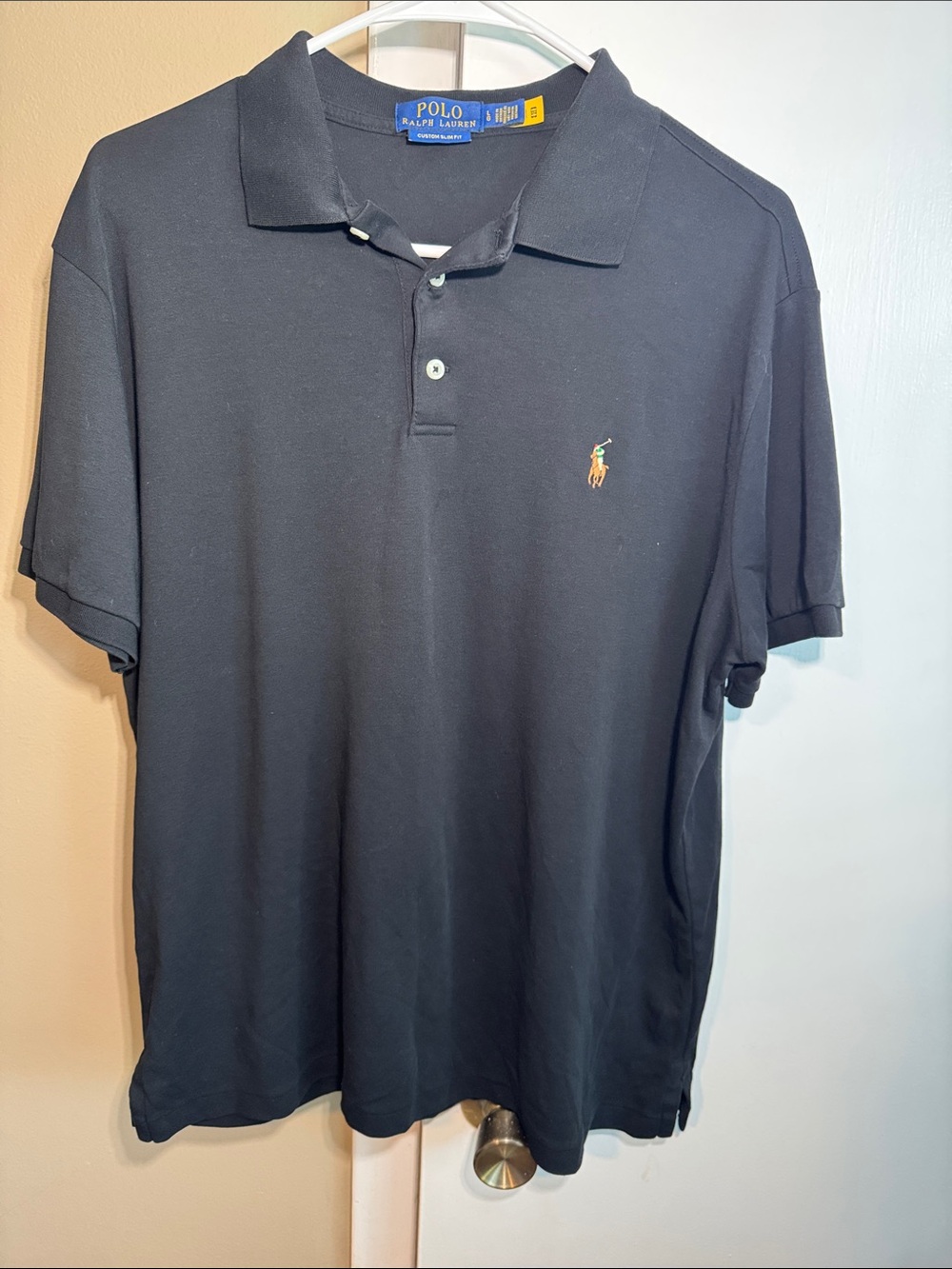 Men’s Polo Ralph Lauren Slim Custom Fit Polo Shirt – Size Large- Black
